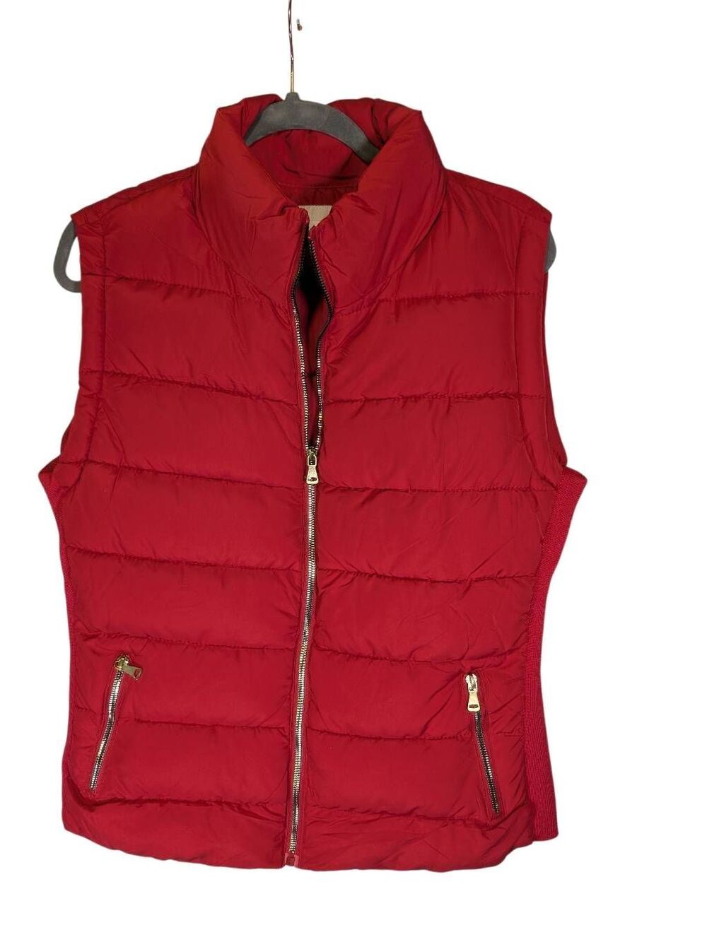 Snobbish Zip Up Turtleneck Vest with Pockets Red Women's XL